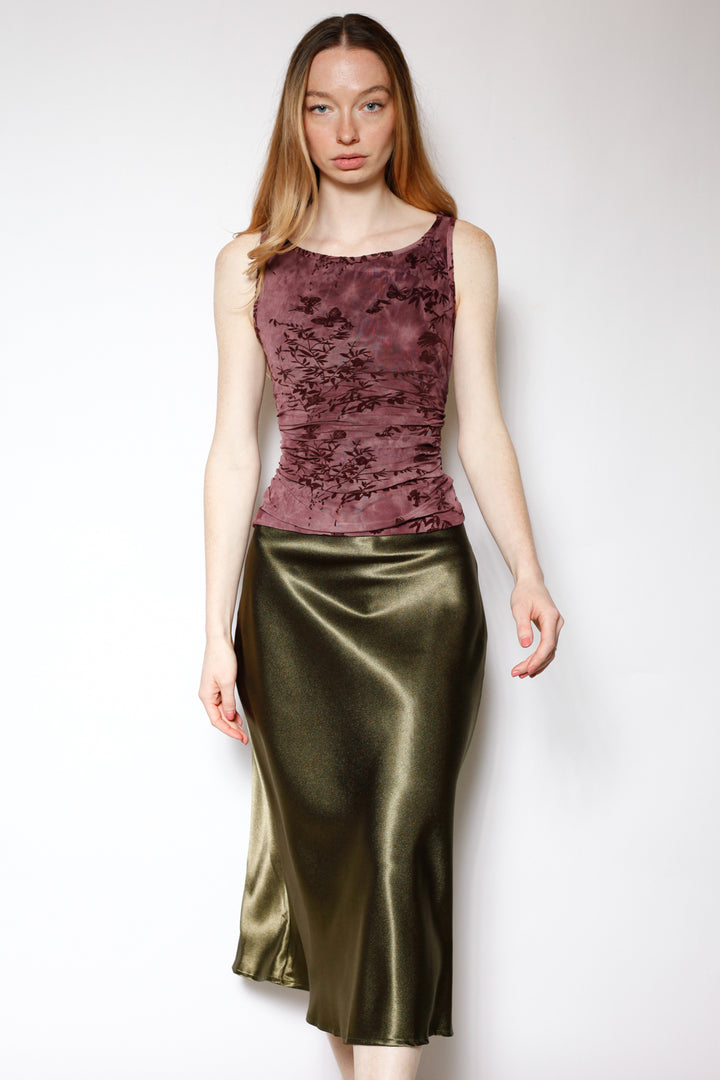 Cotton Mesh Burgundy Ruching Top