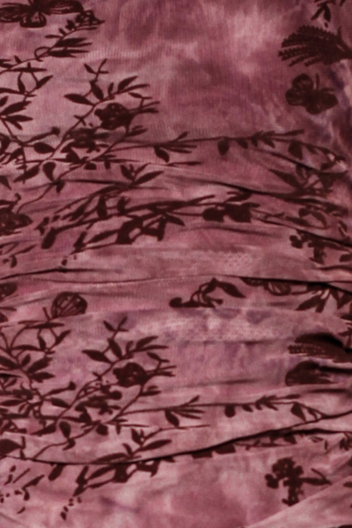 Cotton Mesh Burgundy Ruching Top