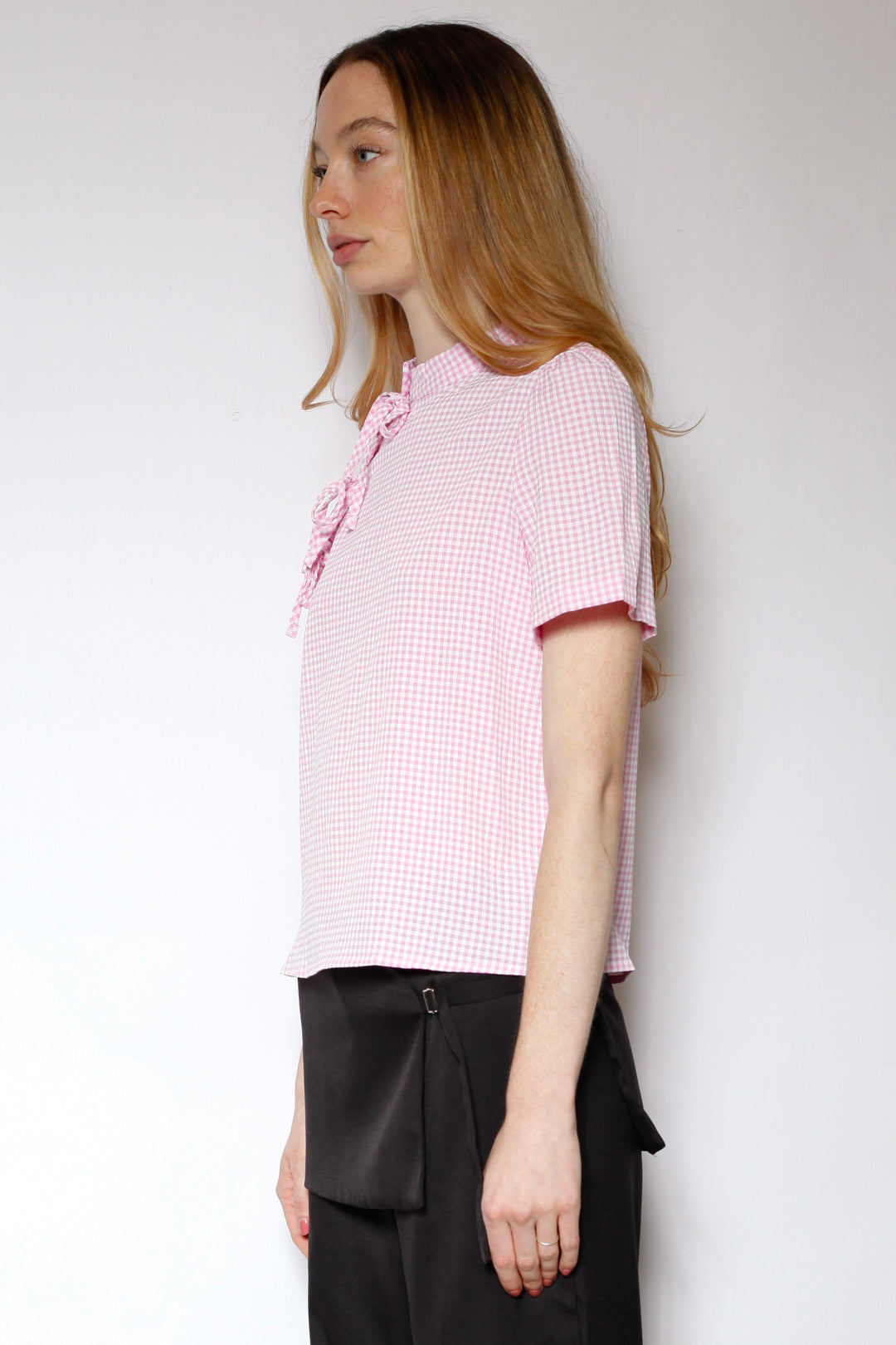 Cotton Poplin Pink Bow Tie Top