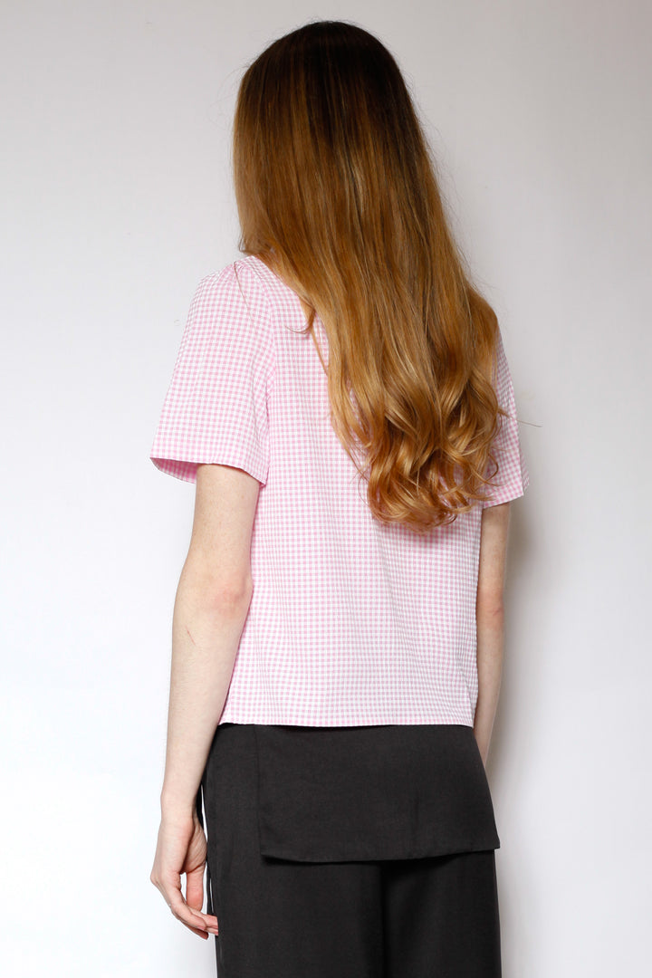 Cotton Poplin Pink Bow Tie Top