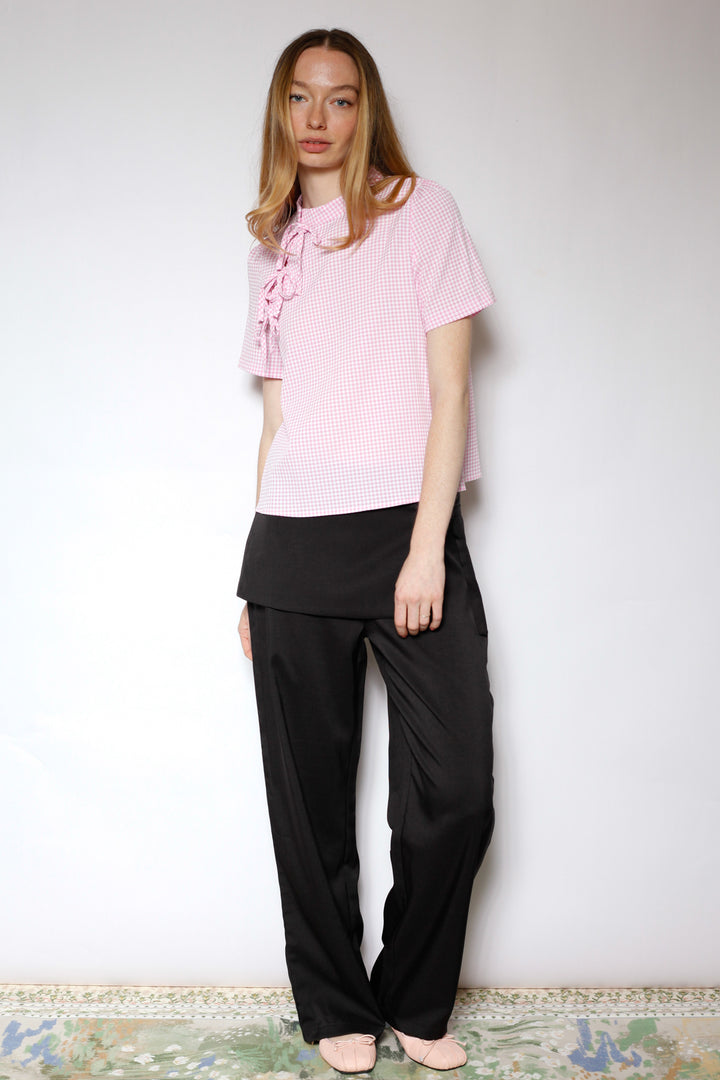 Cotton Poplin Pink Bow Tie Top