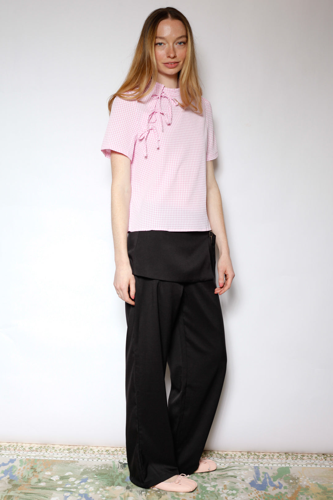 Cotton Poplin Pink Bow Tie Top