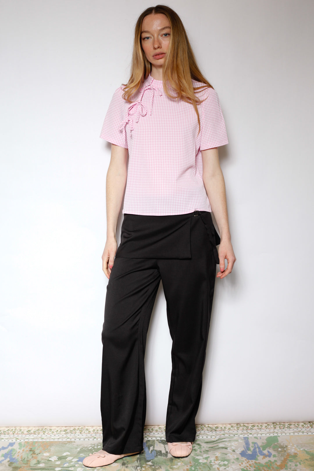 Cotton Poplin Pink Bow Tie Top