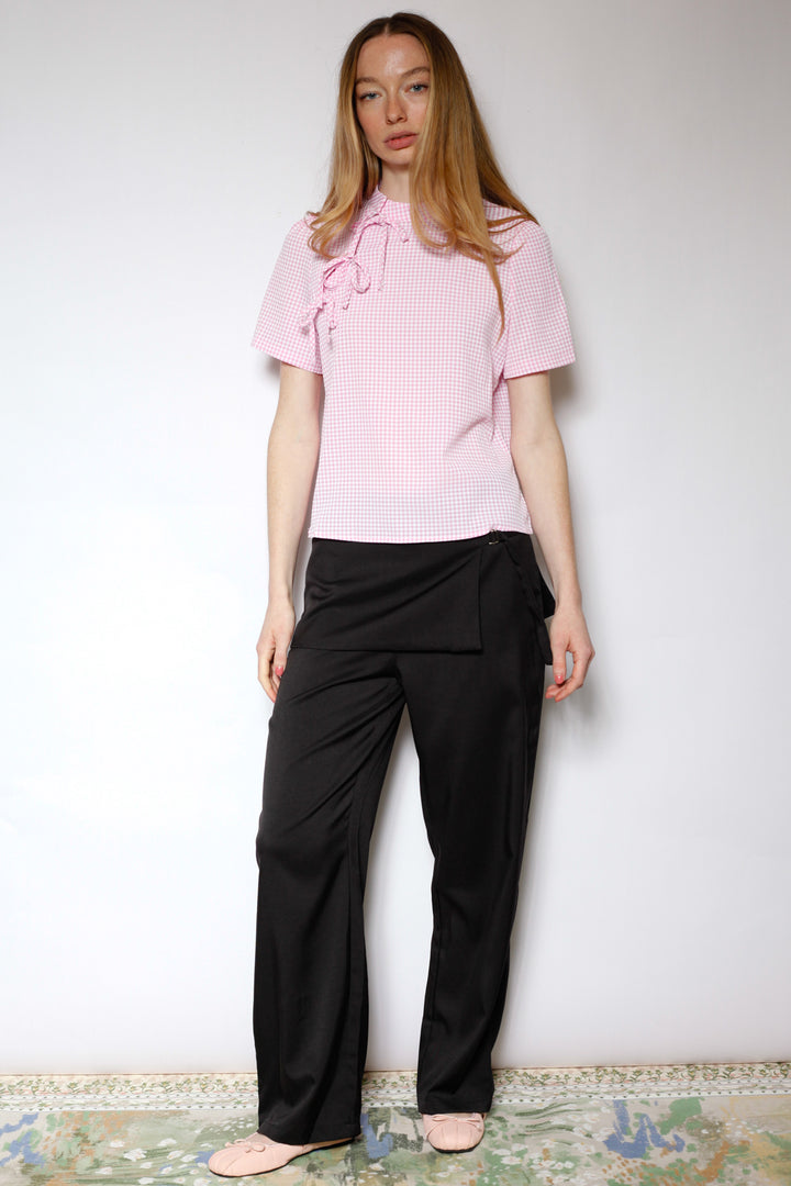 Cotton Poplin Pink Bow Tie Top