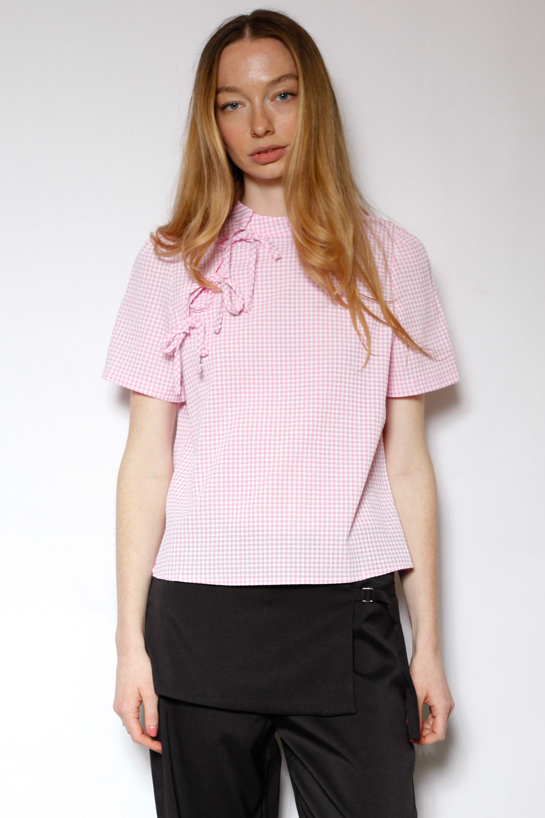 Cotton Poplin Pink Bow Tie Top