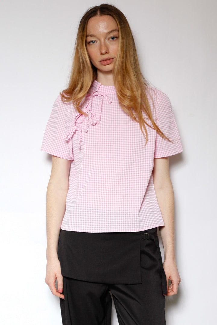 Cotton Poplin Pink Bow Tie Top