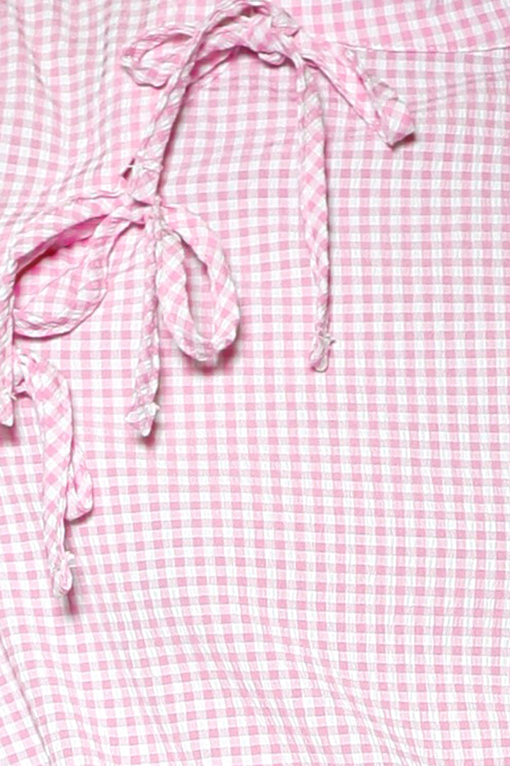 Cotton Poplin Pink Bow Tie Top