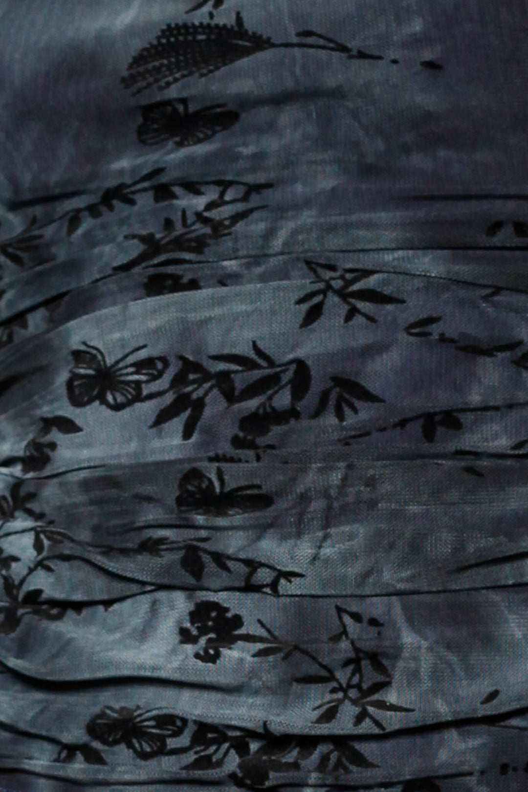 Cotton Mesh Navy Floral Ruching Top