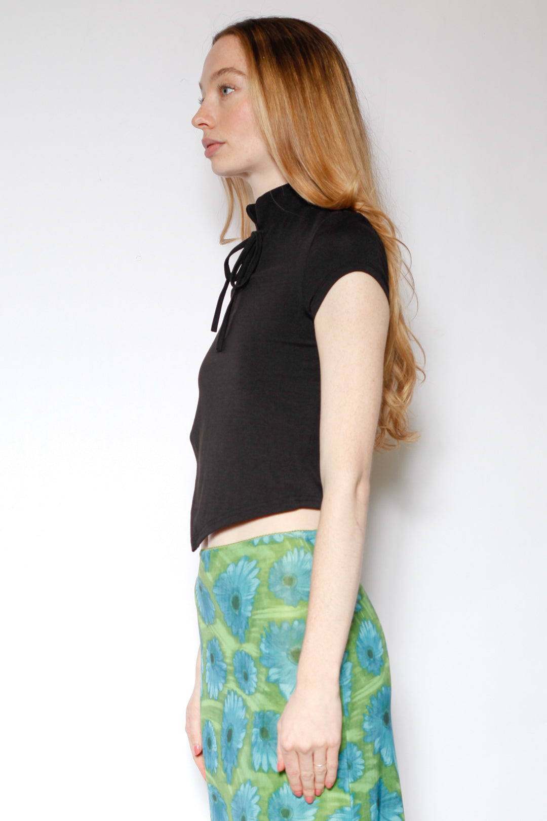 Cotton Asymmetrical Tie Neck Top