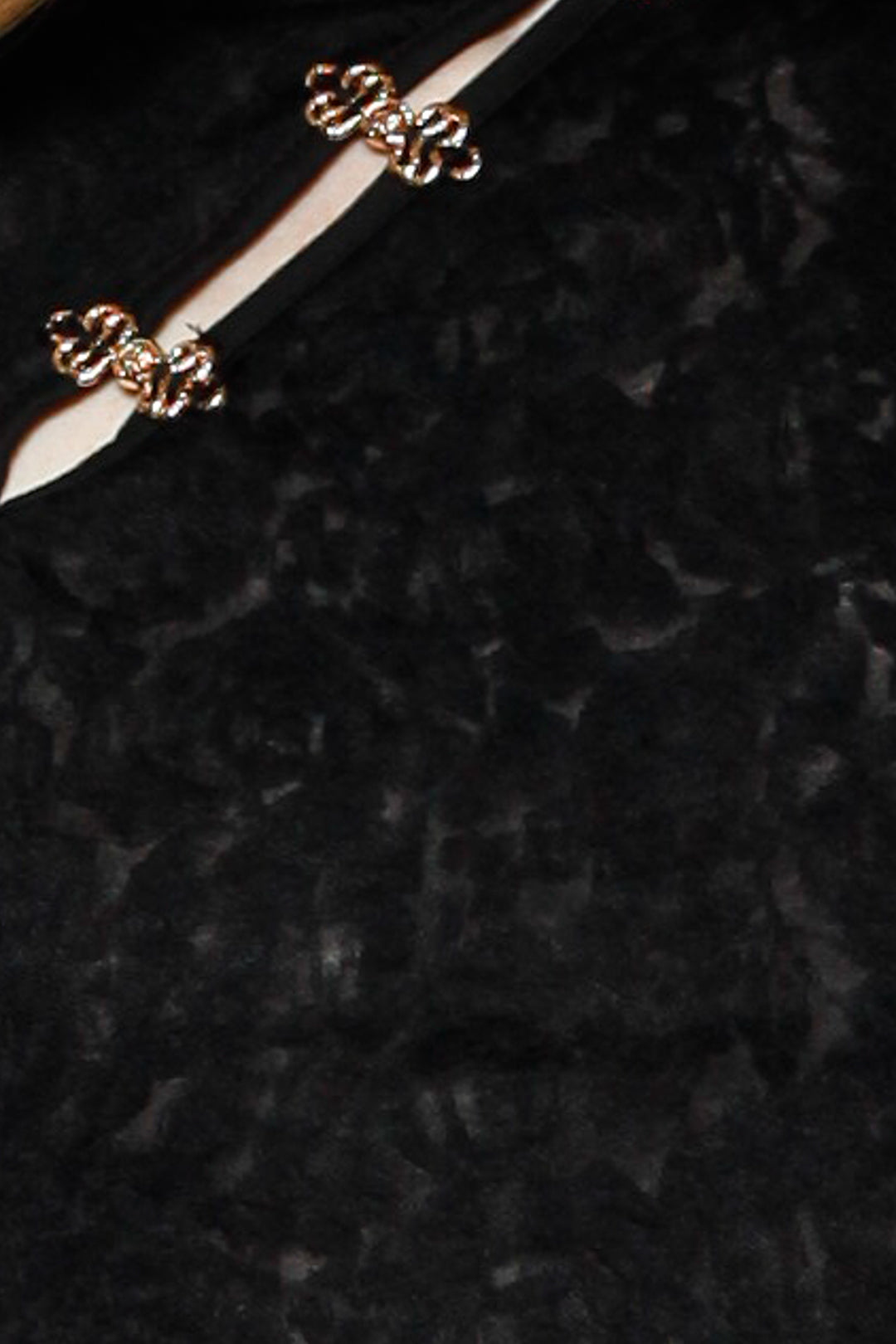 Cotton Black Lace Qipao Top with Gold Knot