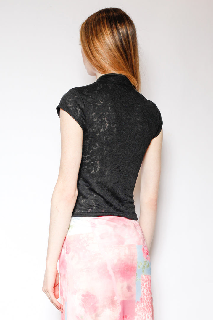 Cotton Black Lace Qipao Top with Gold Knot