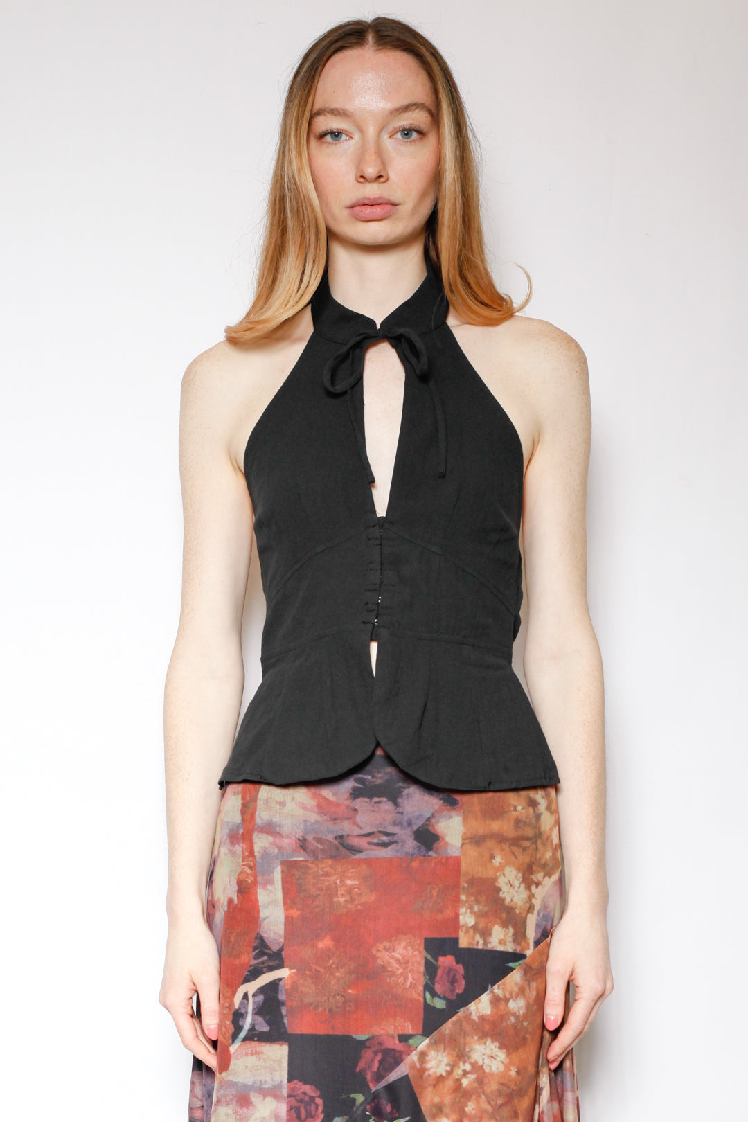 Cotton Black Qipao Corset Halter Top