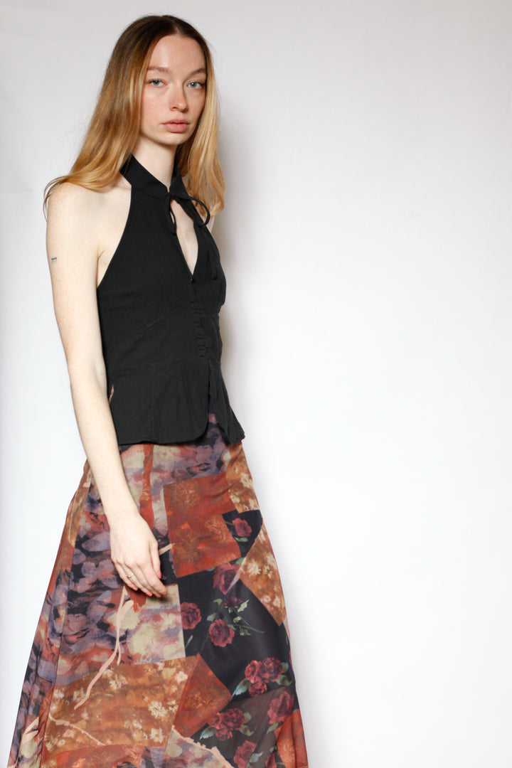 Cotton Black Qipao Corset Halter Top