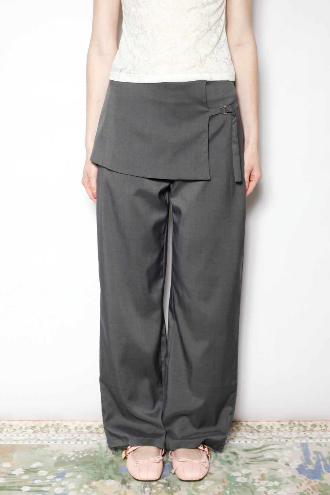 Light Wool Asymmetrical Gray Skirt Pants
