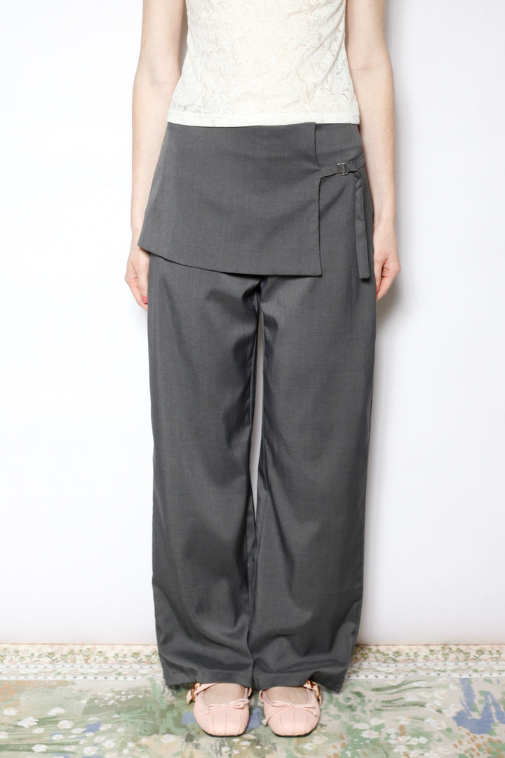 Light Wool Asymmetrical Gray Skirt Pants