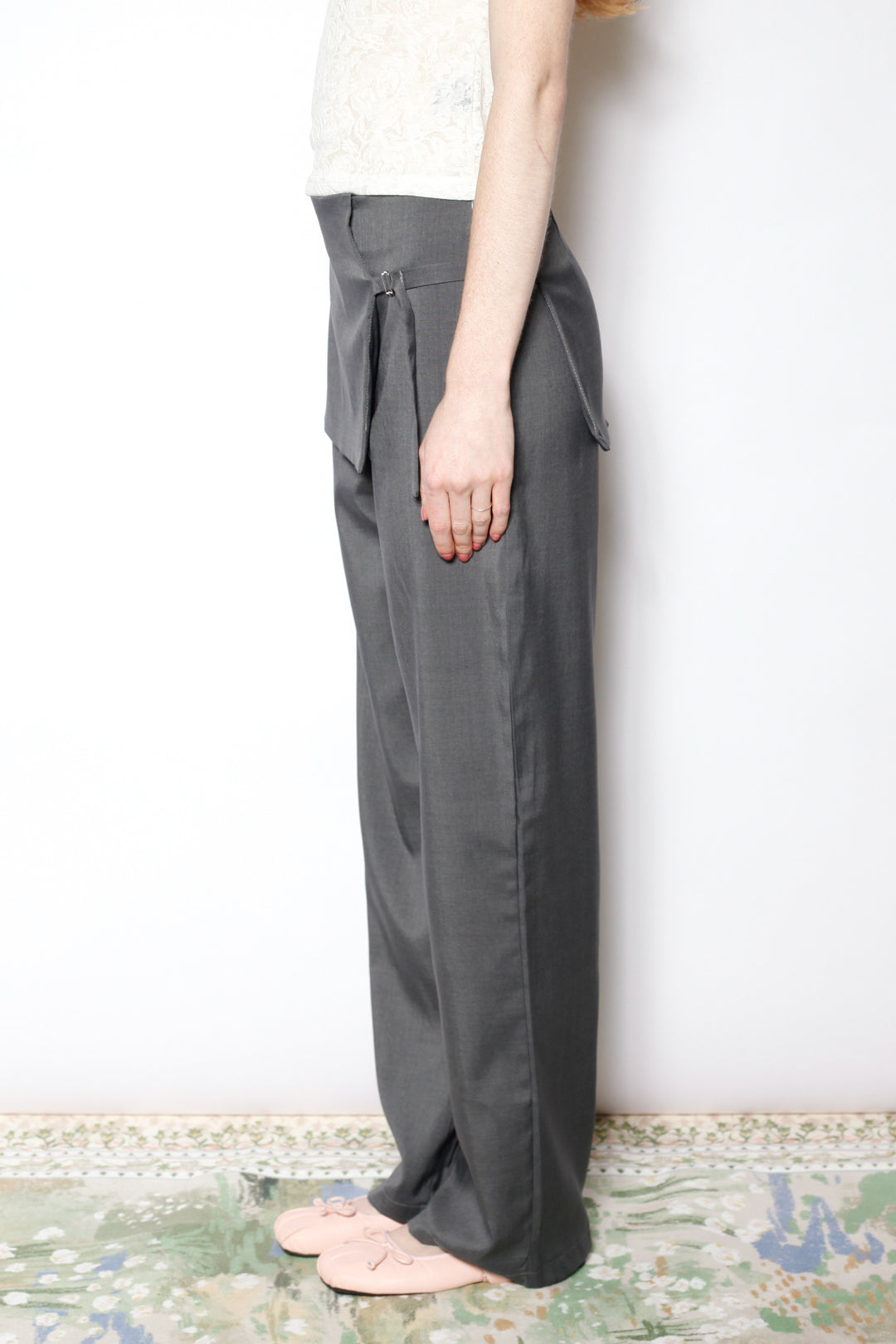 Light Wool Asymmetrical Gray Skirt Pants