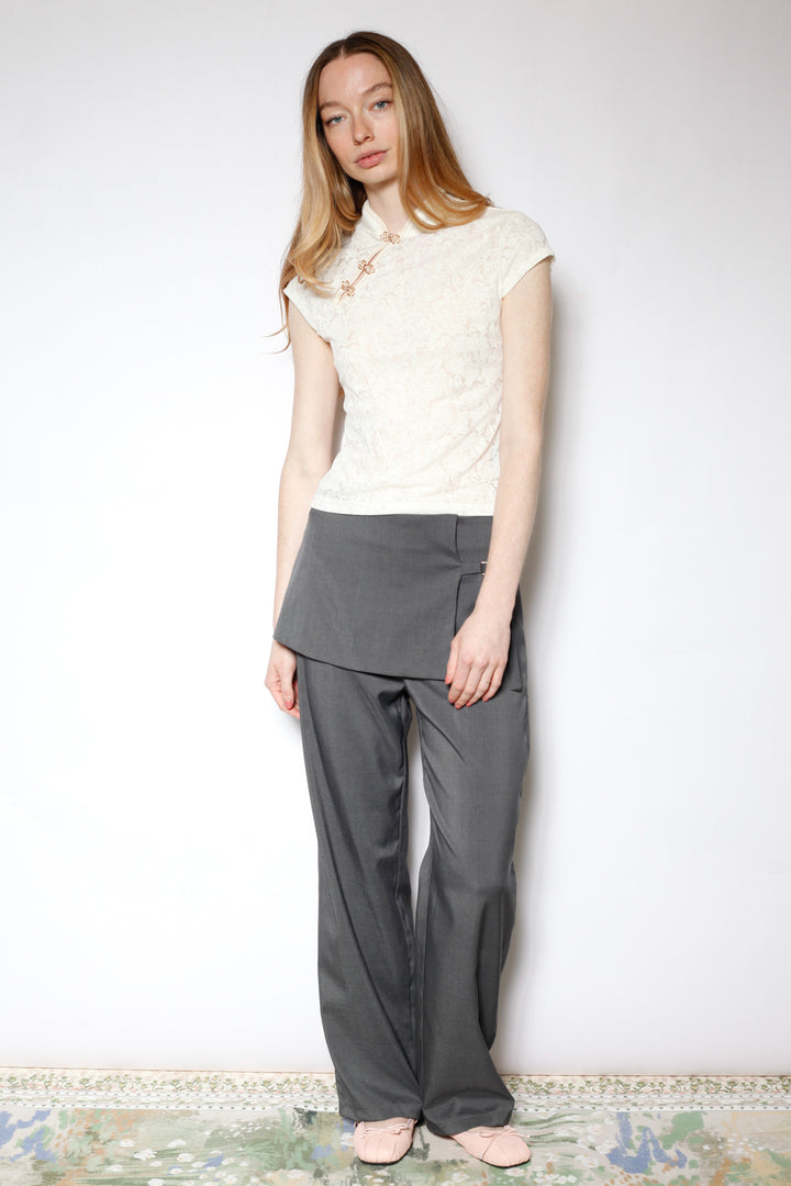 Light Wool Asymmetrical Gray Skirt Pants