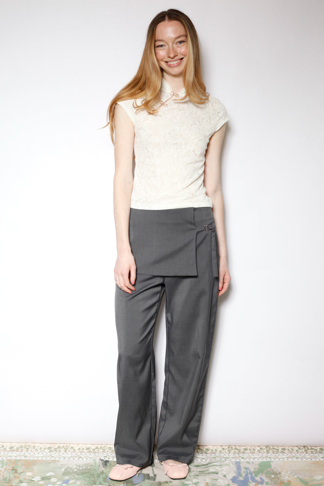 Light Wool Asymmetrical Gray Skirt Pants