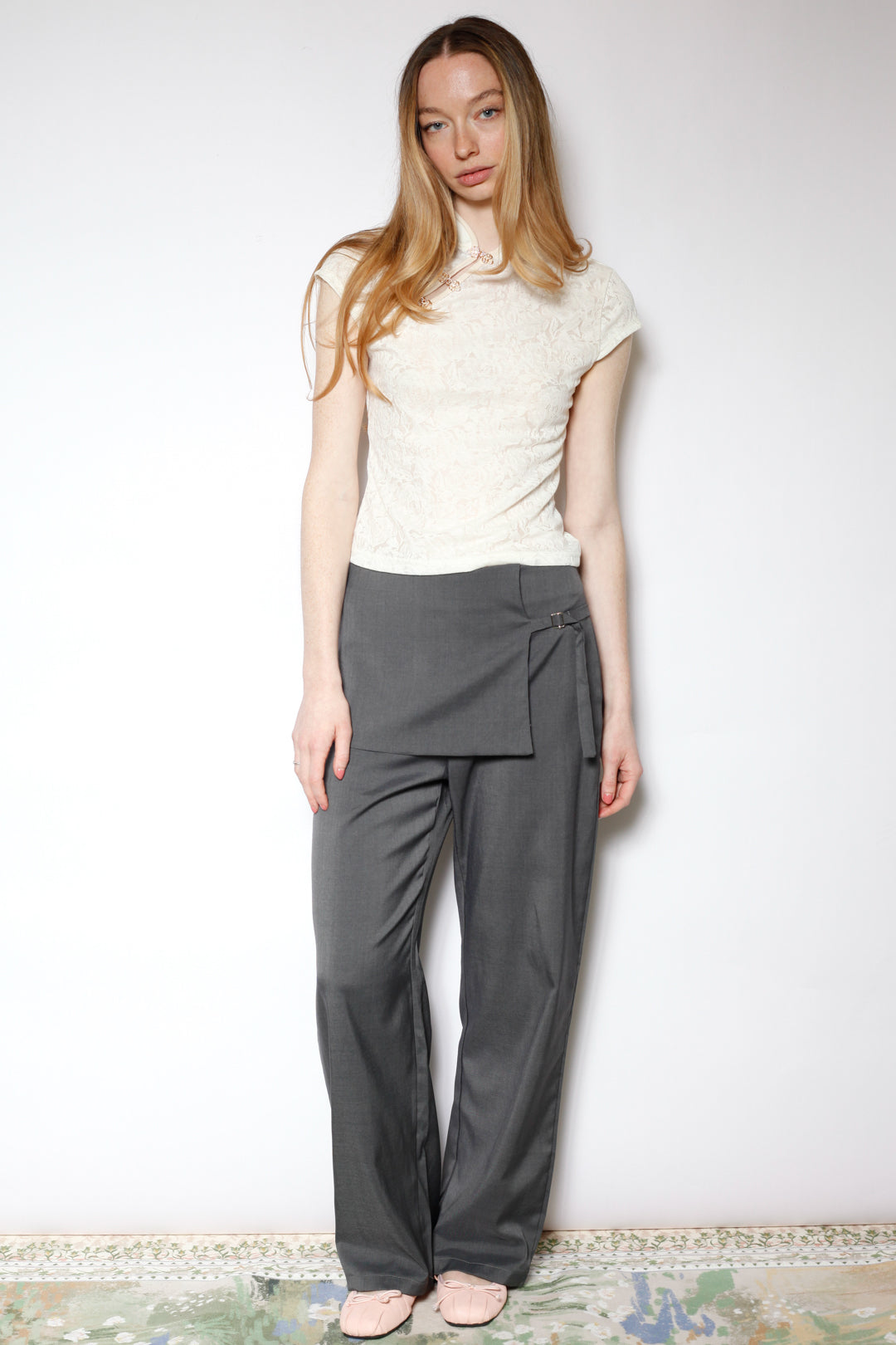 Light Wool Asymmetrical Gray Skirt Pants