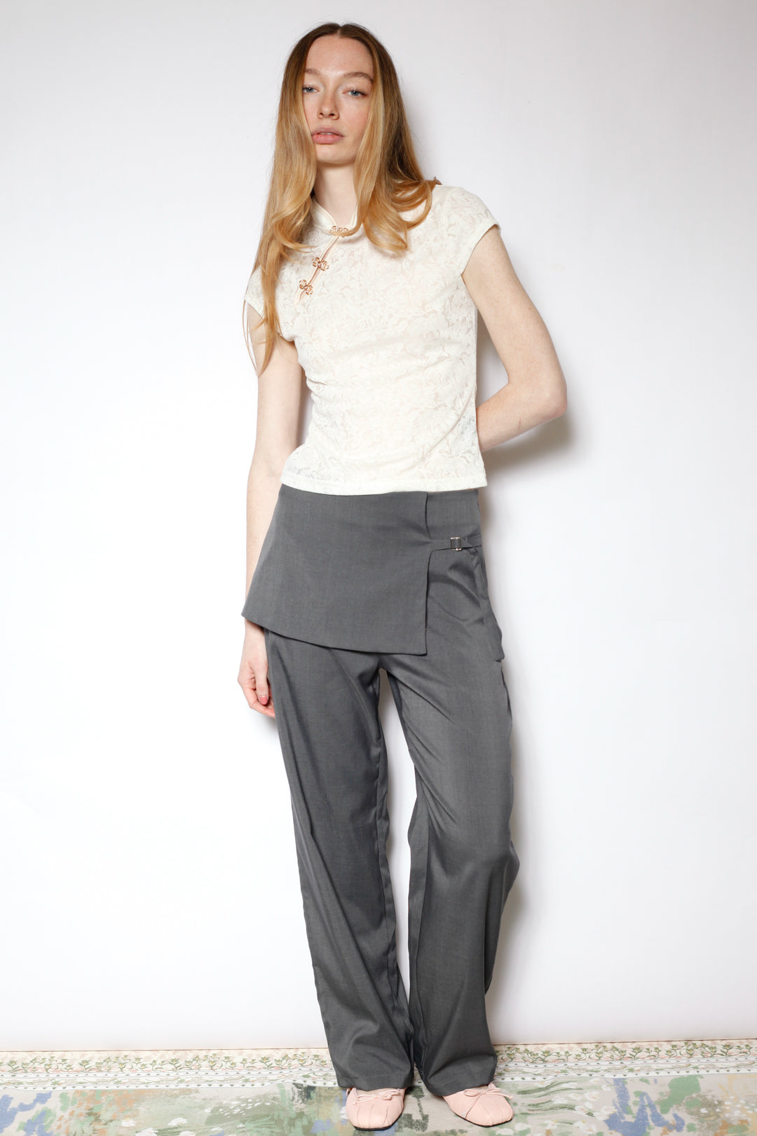 Light Wool Asymmetrical Gray Skirt Pants