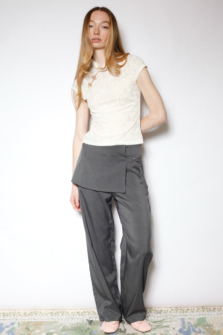 Light Wool Asymmetrical Gray Skirt Pants