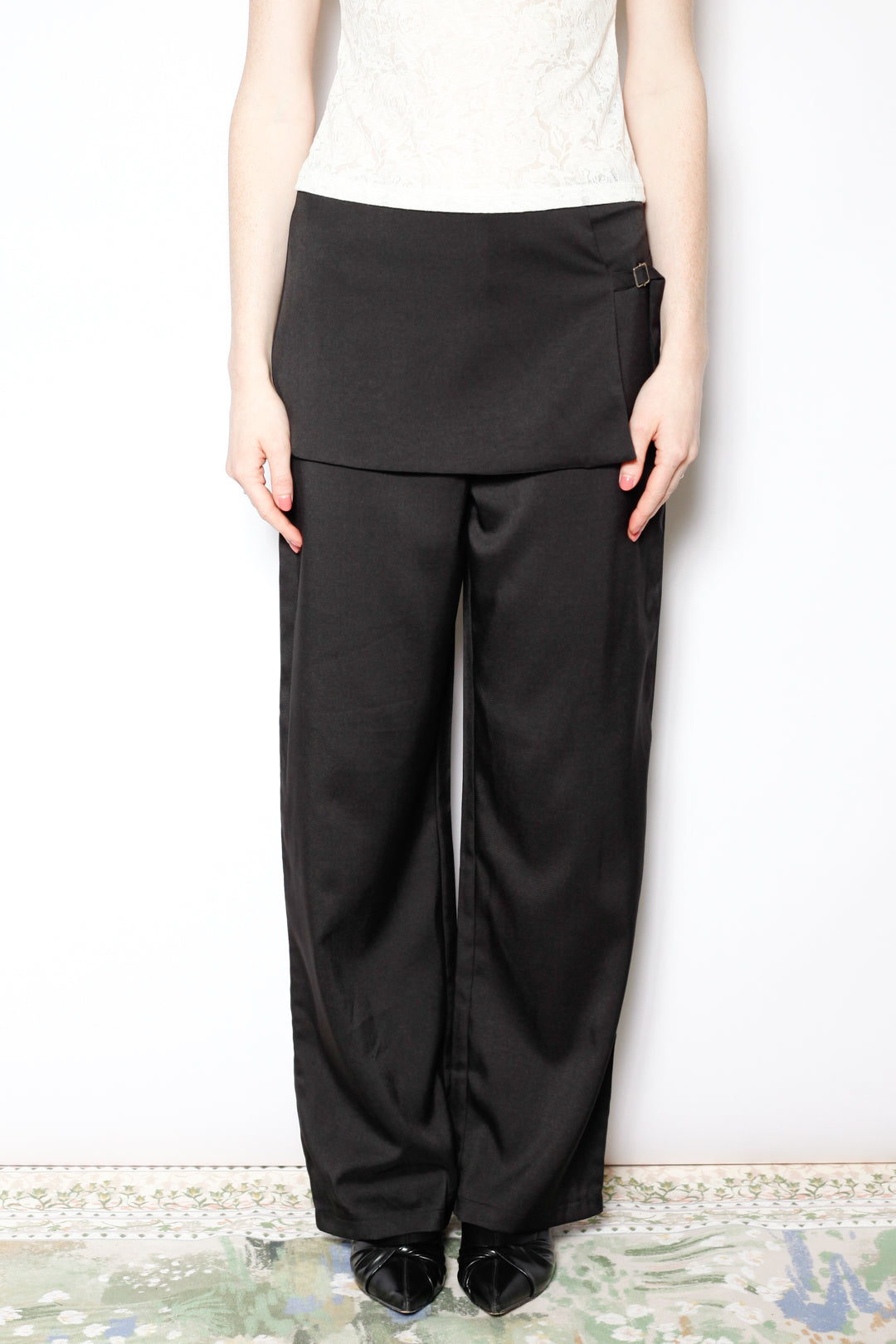 Light Wool Asymmetrical Black Skirt Pants