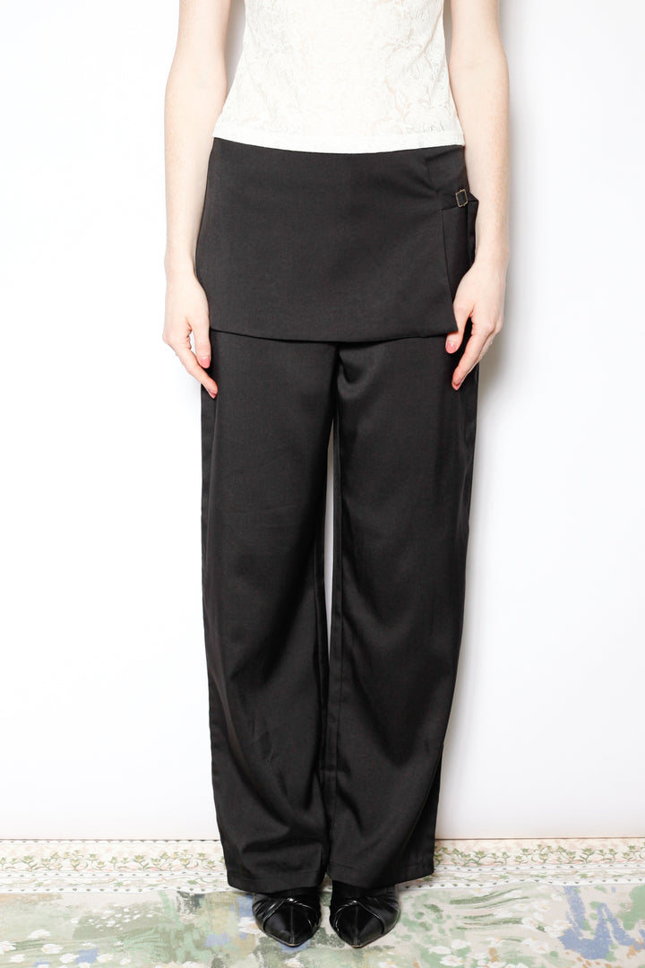 Light Wool Asymmetrical Black Skirt Pants