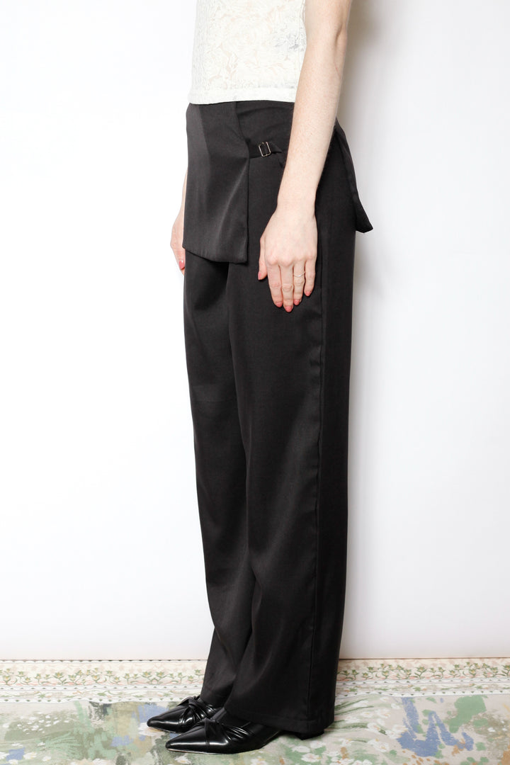 Light Wool Asymmetrical Black Skirt Pants