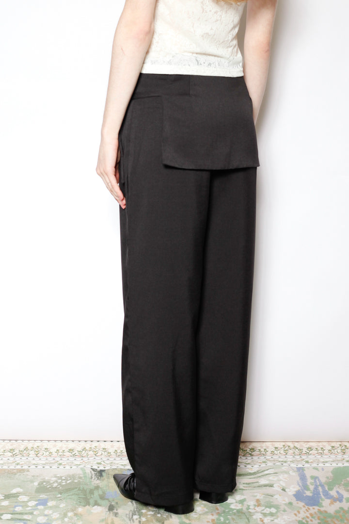 Light Wool Asymmetrical Black Skirt Pants