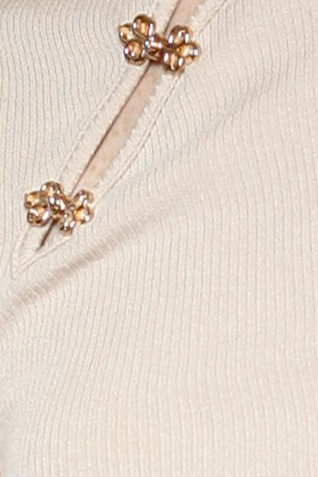 Cotton Cream Qipao Ribbed Top with Gold Knot