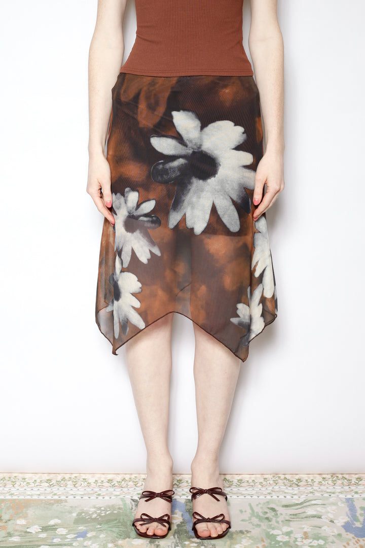 Cotton Mesh Brown Floral Skirt