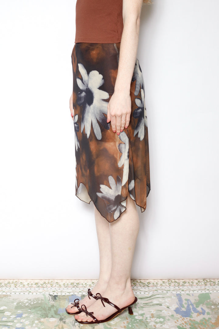 Cotton Mesh Brown Floral Skirt