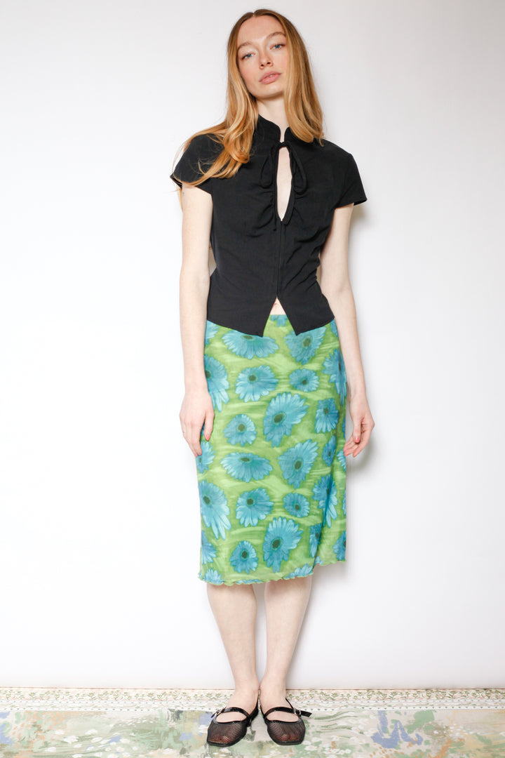 Cotton Mesh Green Floral Skirt