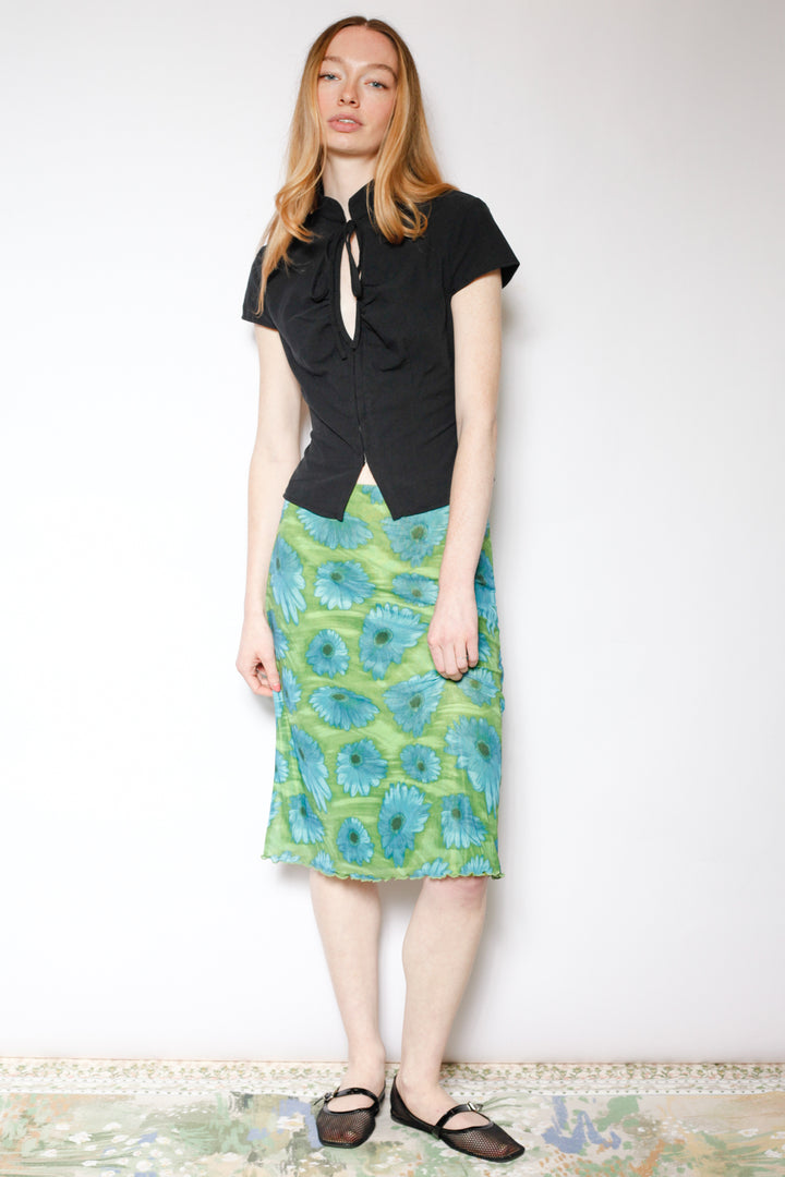 Cotton Mesh Green Floral Skirt