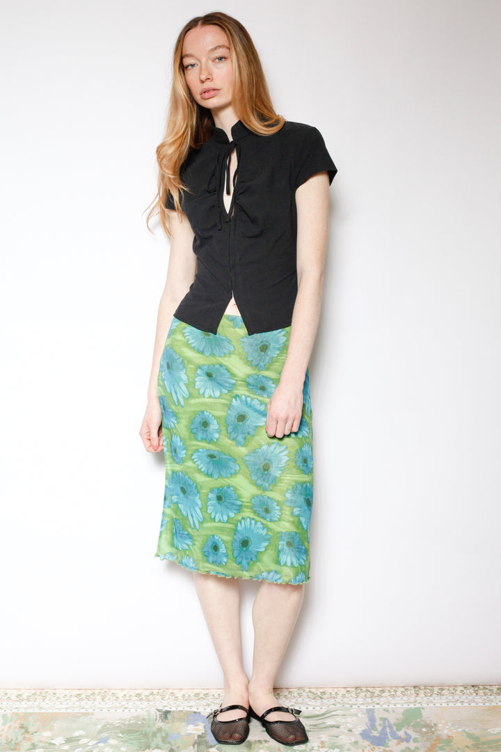 Cotton Mesh Green Floral Skirt