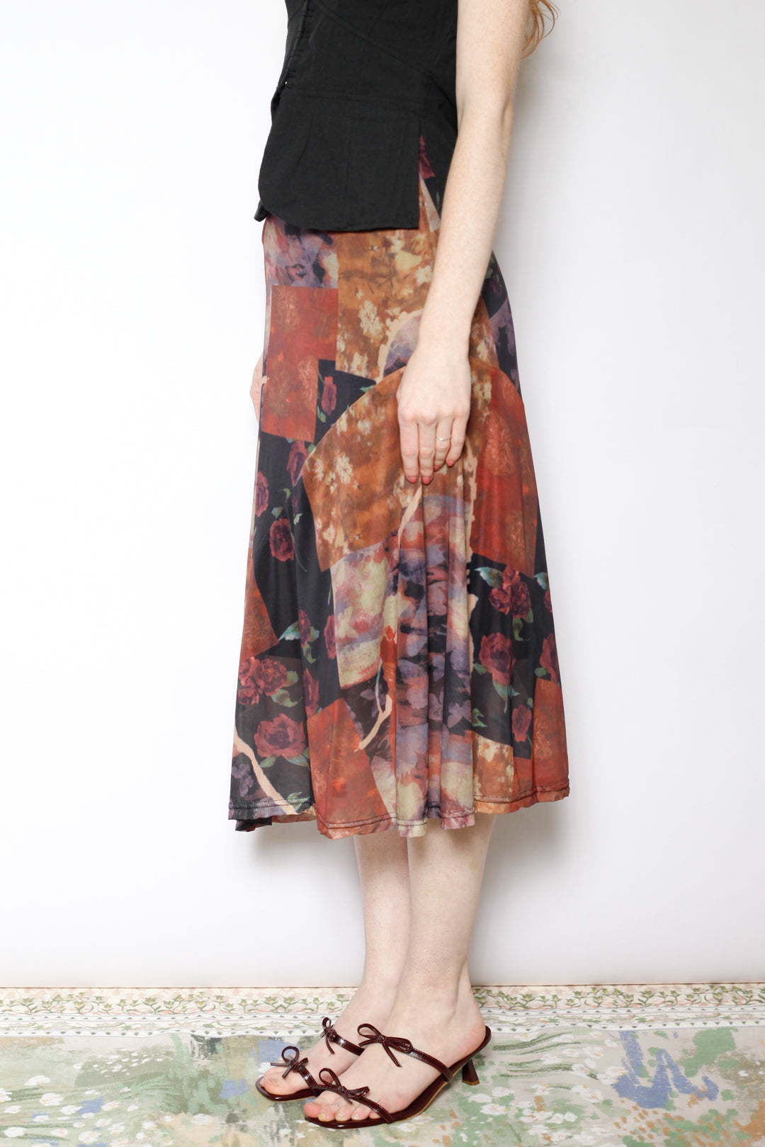 Cotton Mesh Asymmetrical Printed Skirt