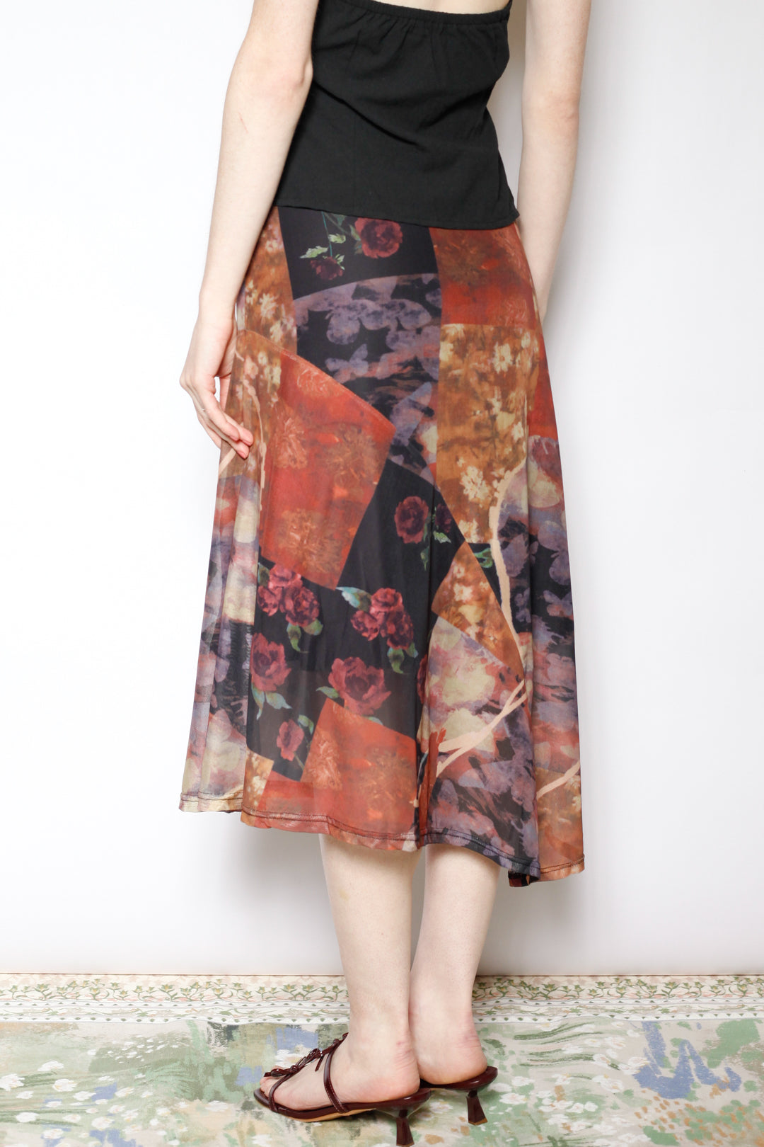 Cotton Mesh Asymmetrical Printed Skirt
