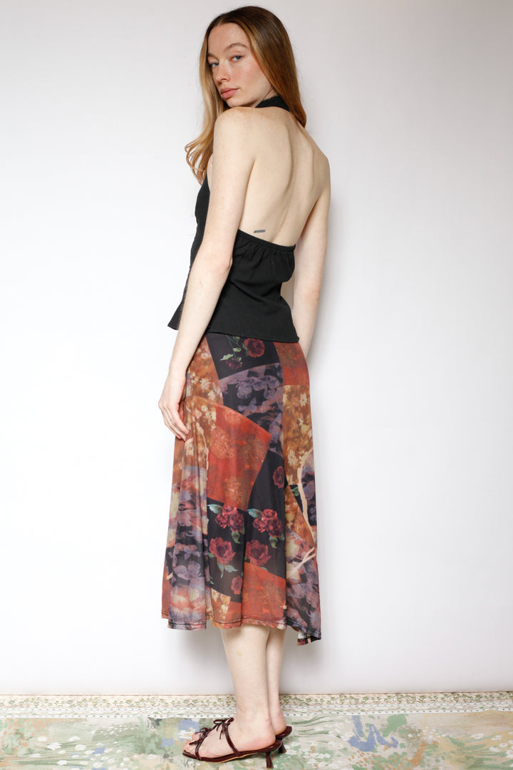 Cotton Mesh Asymmetrical Printed Skirt