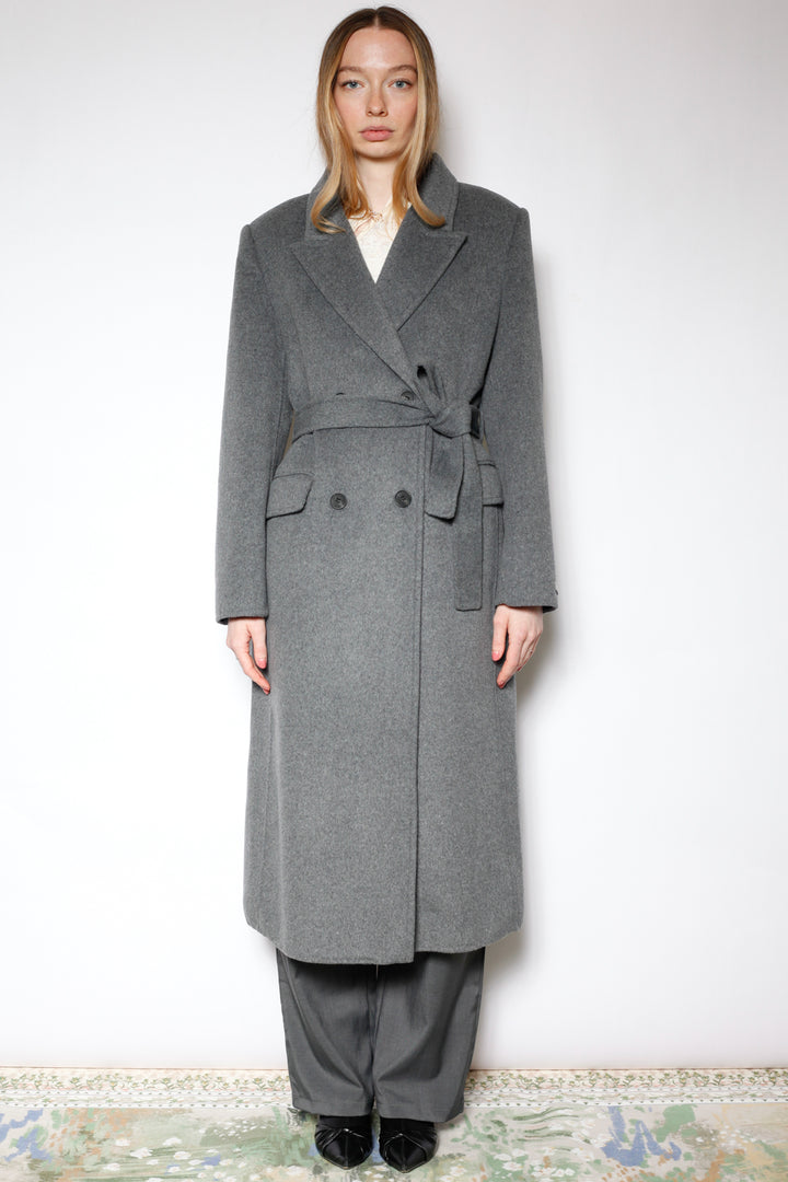 100% Merino Wool Grey Tailored Belted Coat