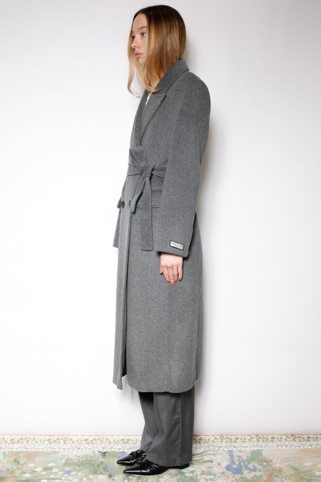 100% Merino Wool Grey Tailored Belted Coat
