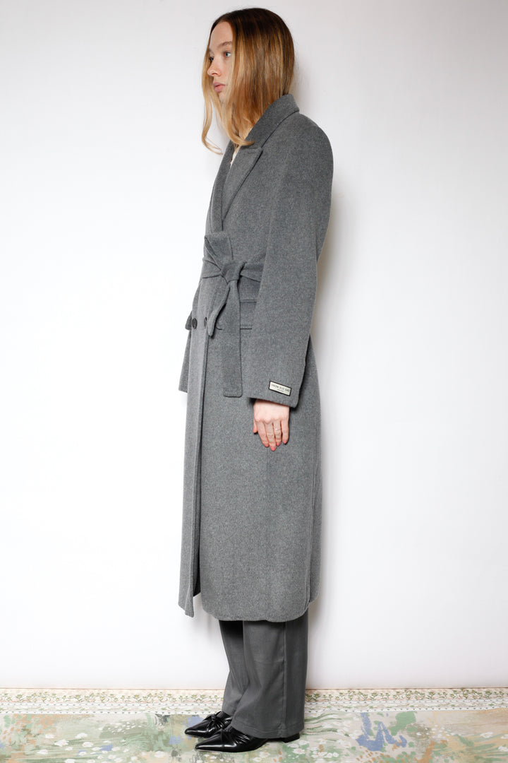 100% Merino Wool Grey Tailored Belted Coat