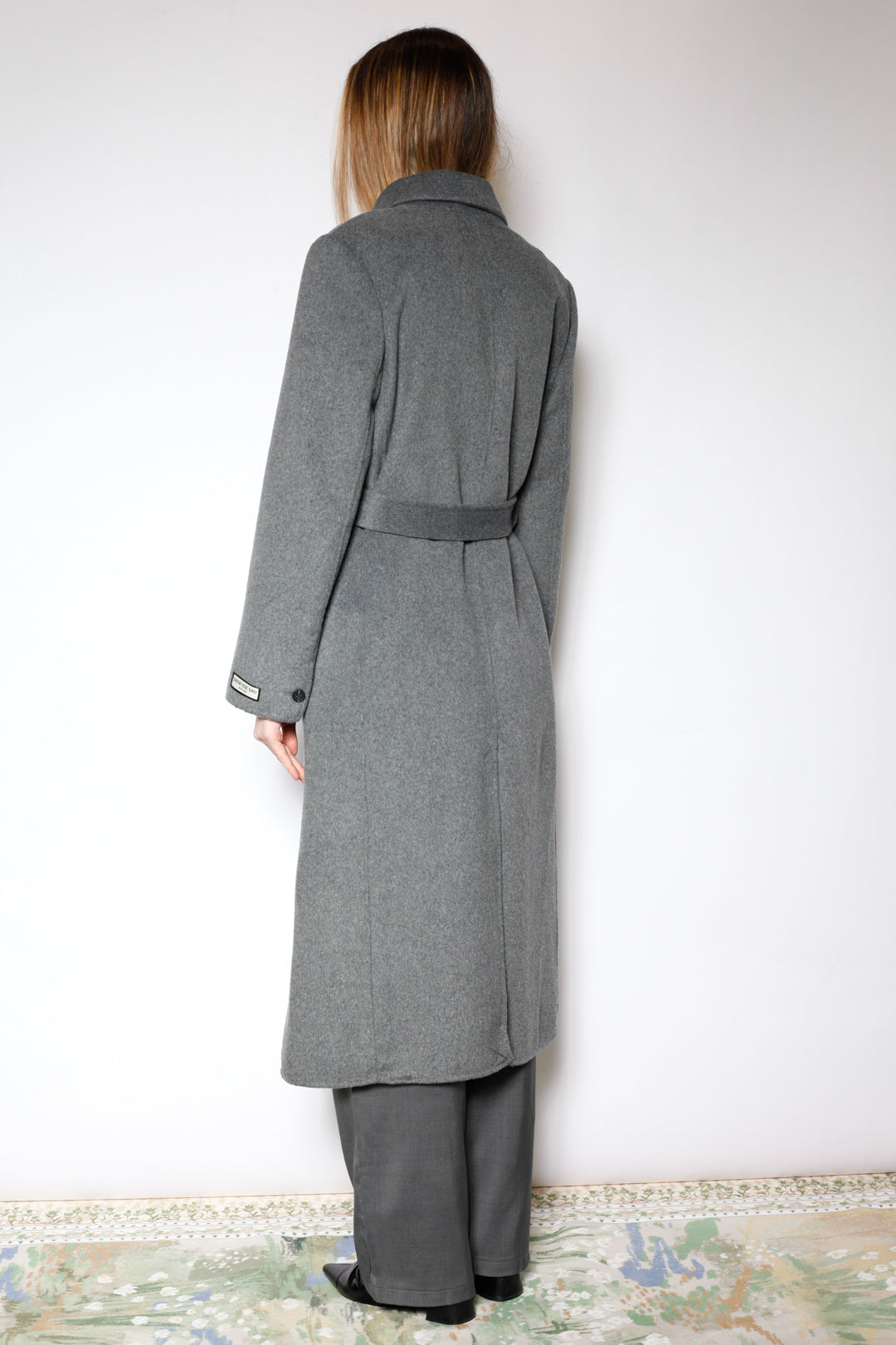 100% Merino Wool Grey Tailored Belted Coat