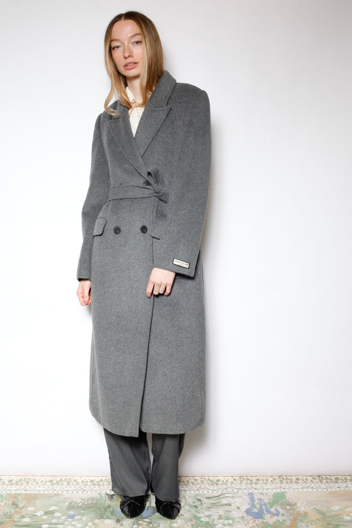 100% Merino Wool Grey Tailored Belted Coat