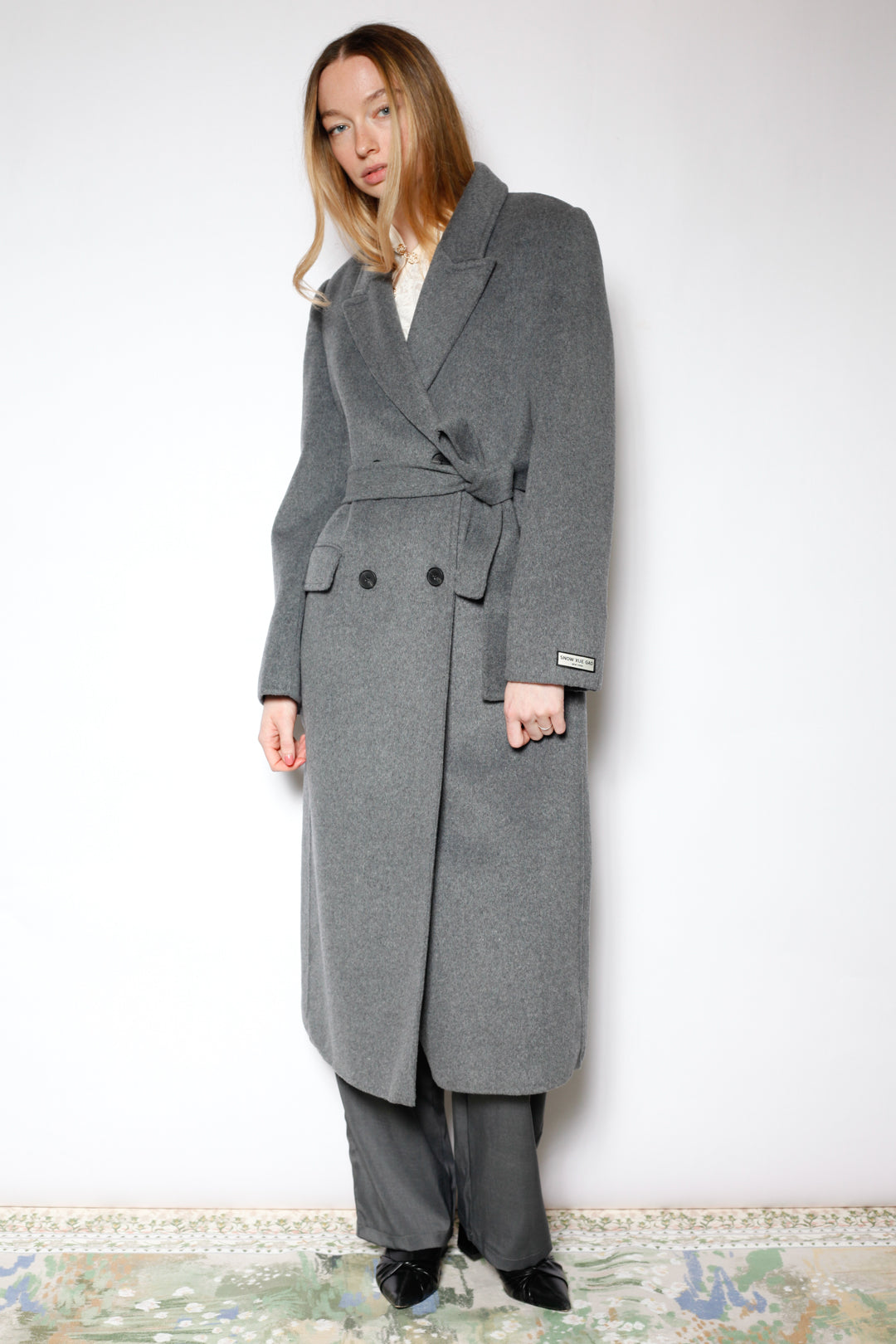 100% Merino Wool Grey Tailored Belted Coat