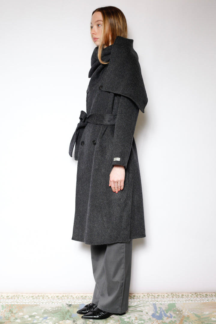 100% Merino Wool Gray Scarf Coat