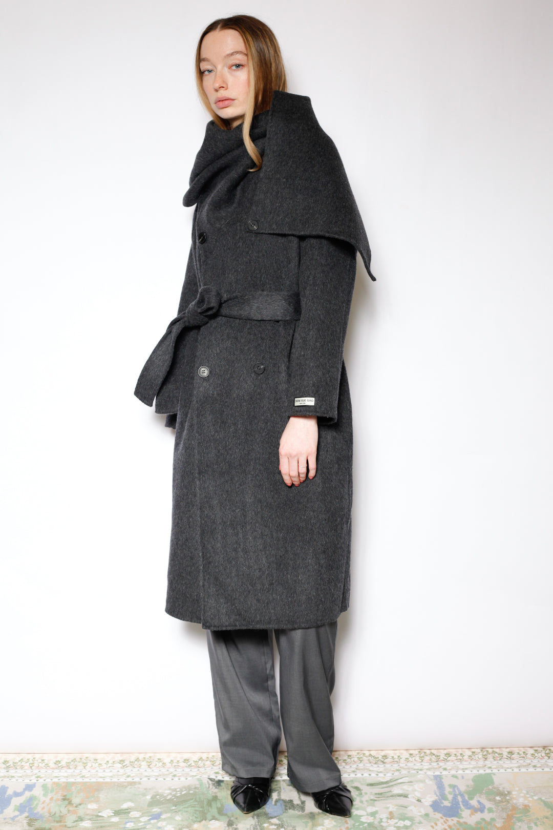 100% Merino Wool Gray Scarf Coat