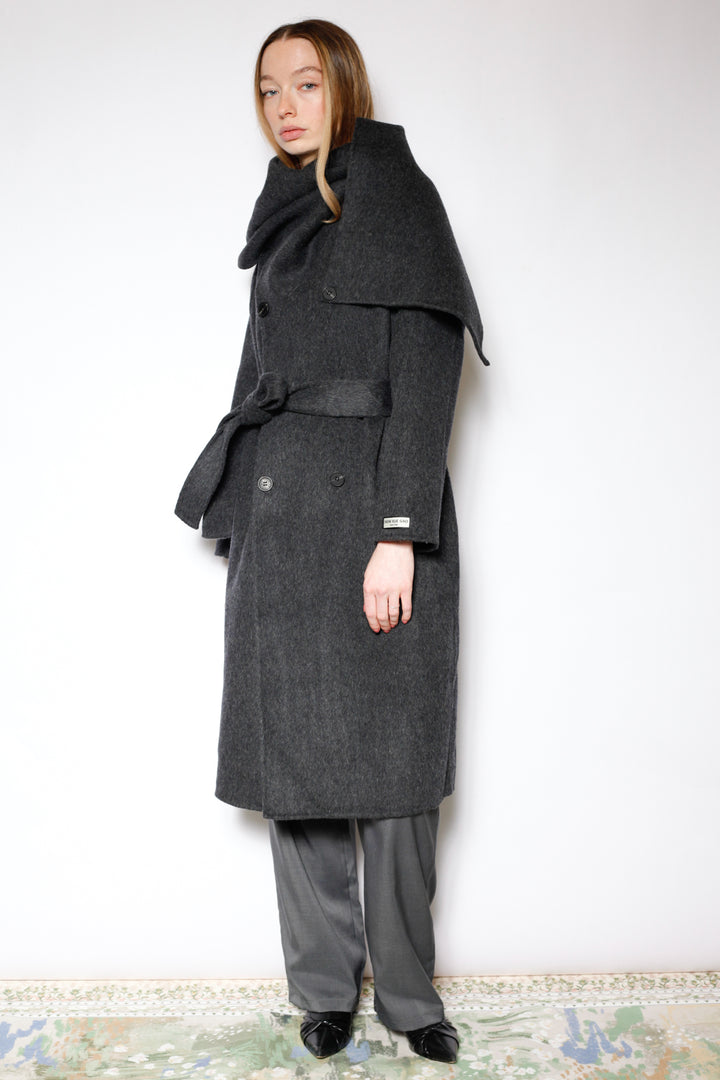 100% Merino Wool Gray Scarf Coat