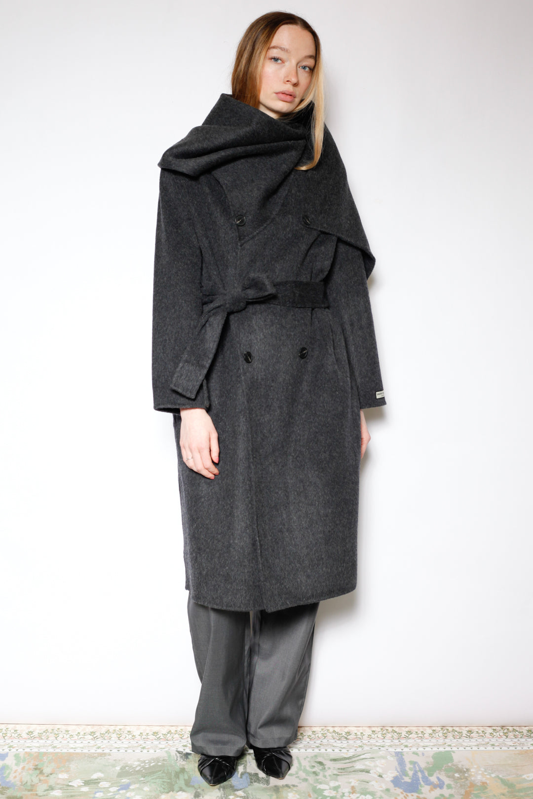 100% Merino Wool Gray Scarf Coat