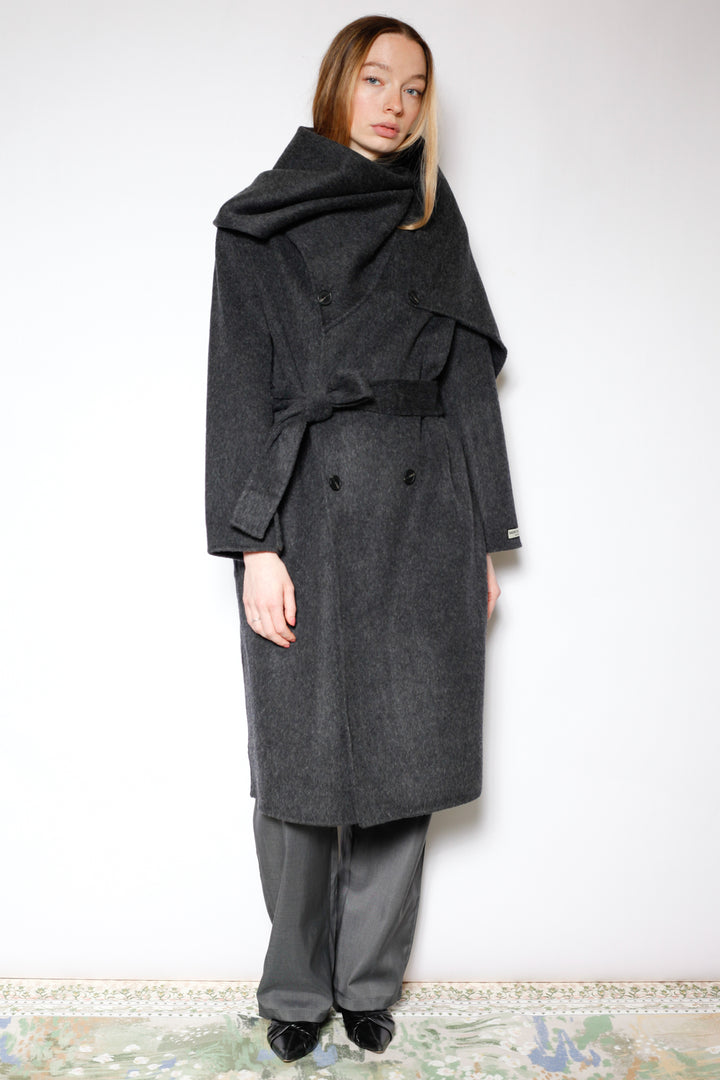 100% Merino Wool Gray Scarf Coat