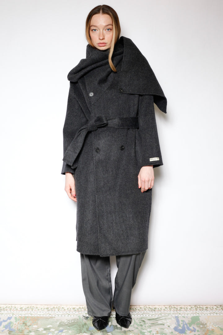 100% Merino Wool Gray Scarf Coat